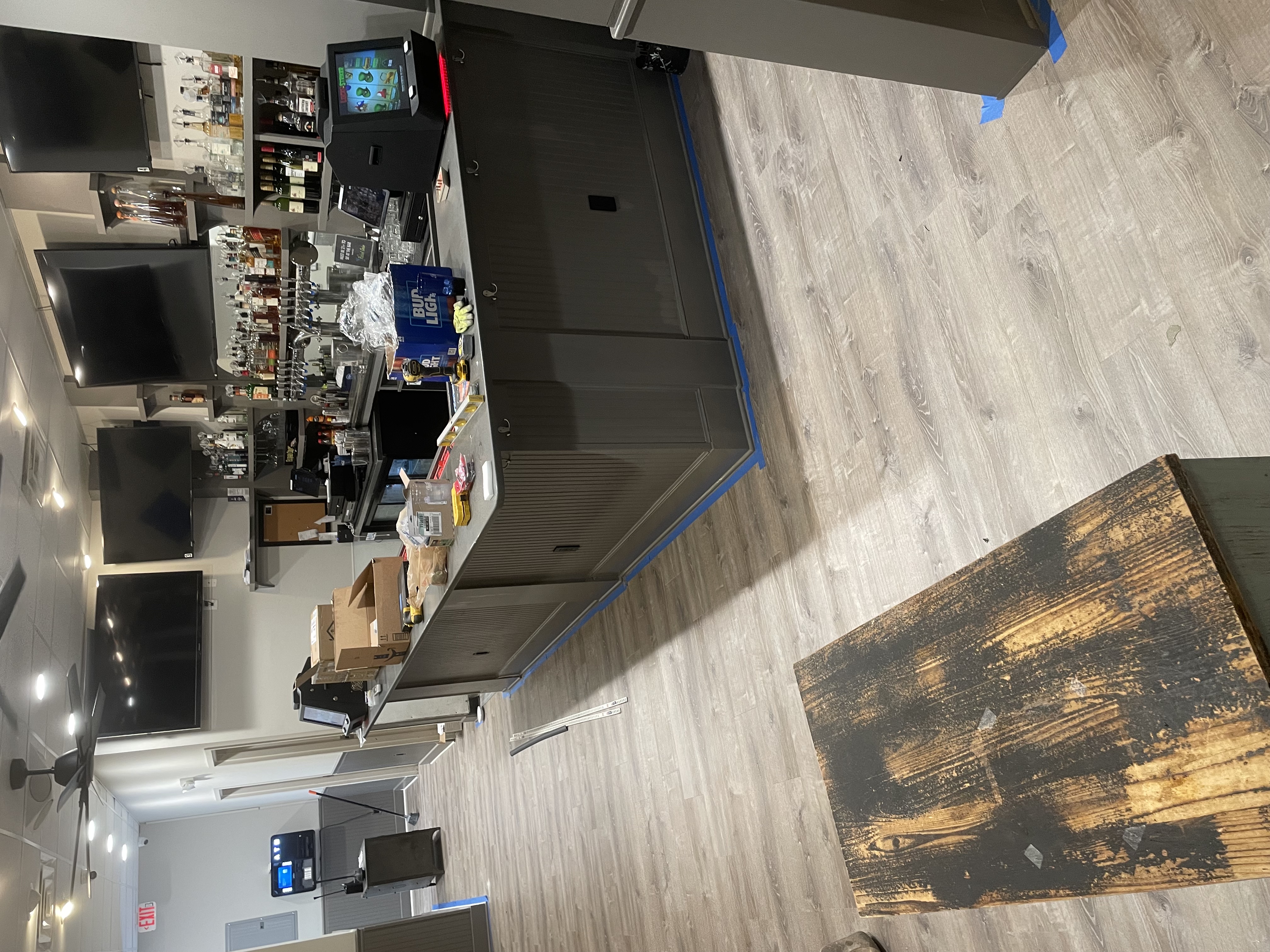 Completed flooring around a bar in a commercial business