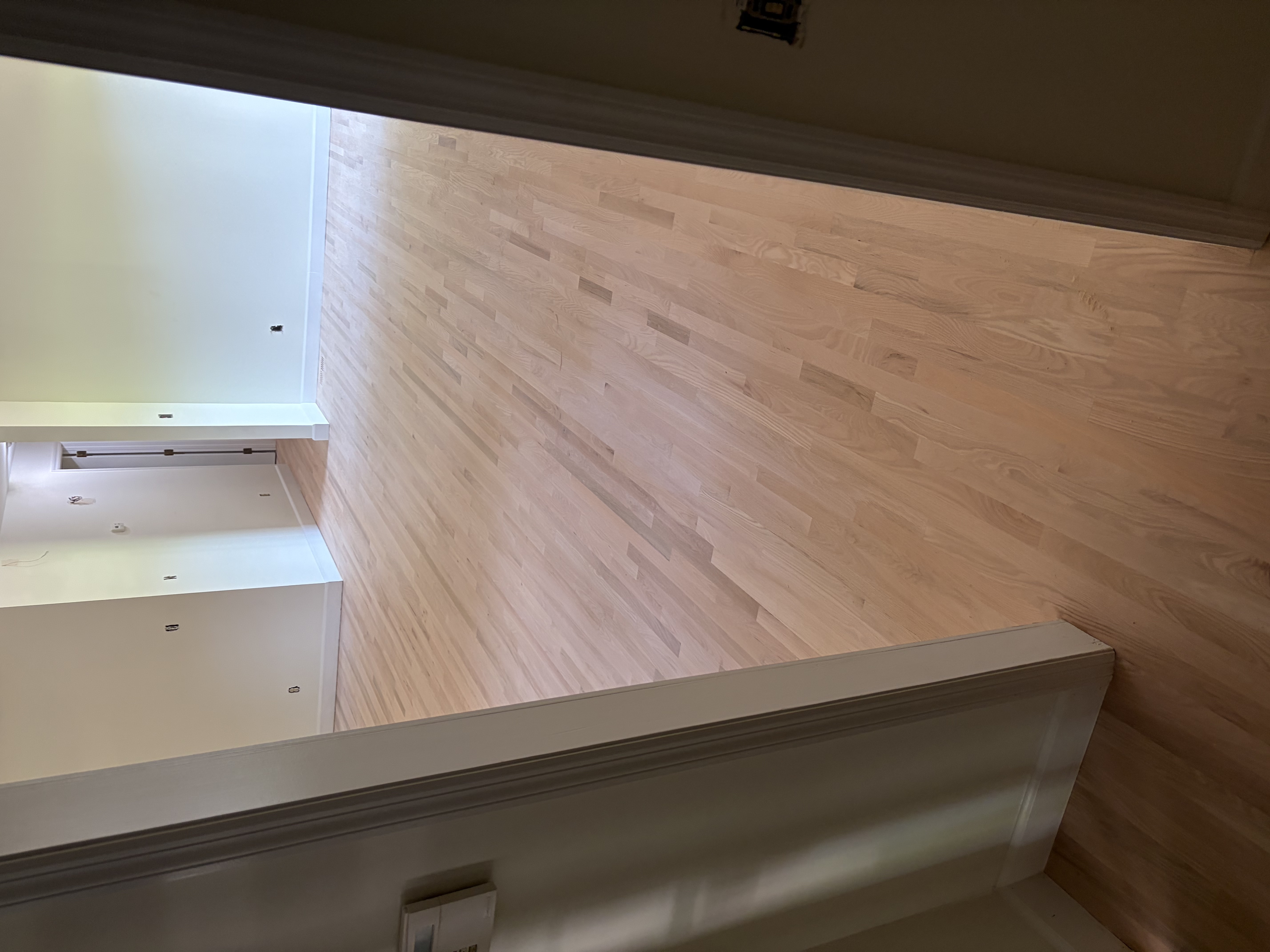 Oak flooring after resanding, before stain and finish